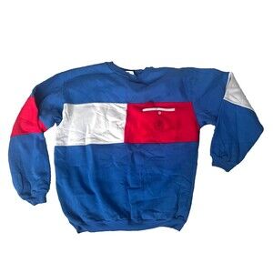 Vtg Ivanhoe Colorblock Polo Crewneck Sweatshirt Men's L 90s Blue Preppy Retro